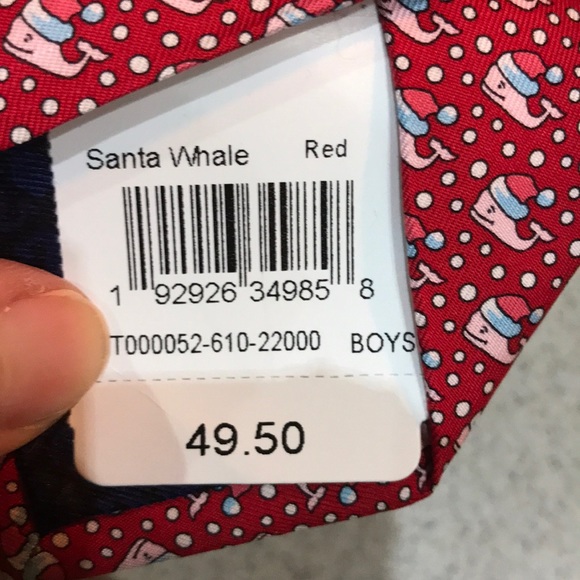 Vineyard Vines Boys Silk Tie Santa Whale Red NWT - Picture 4 of 7